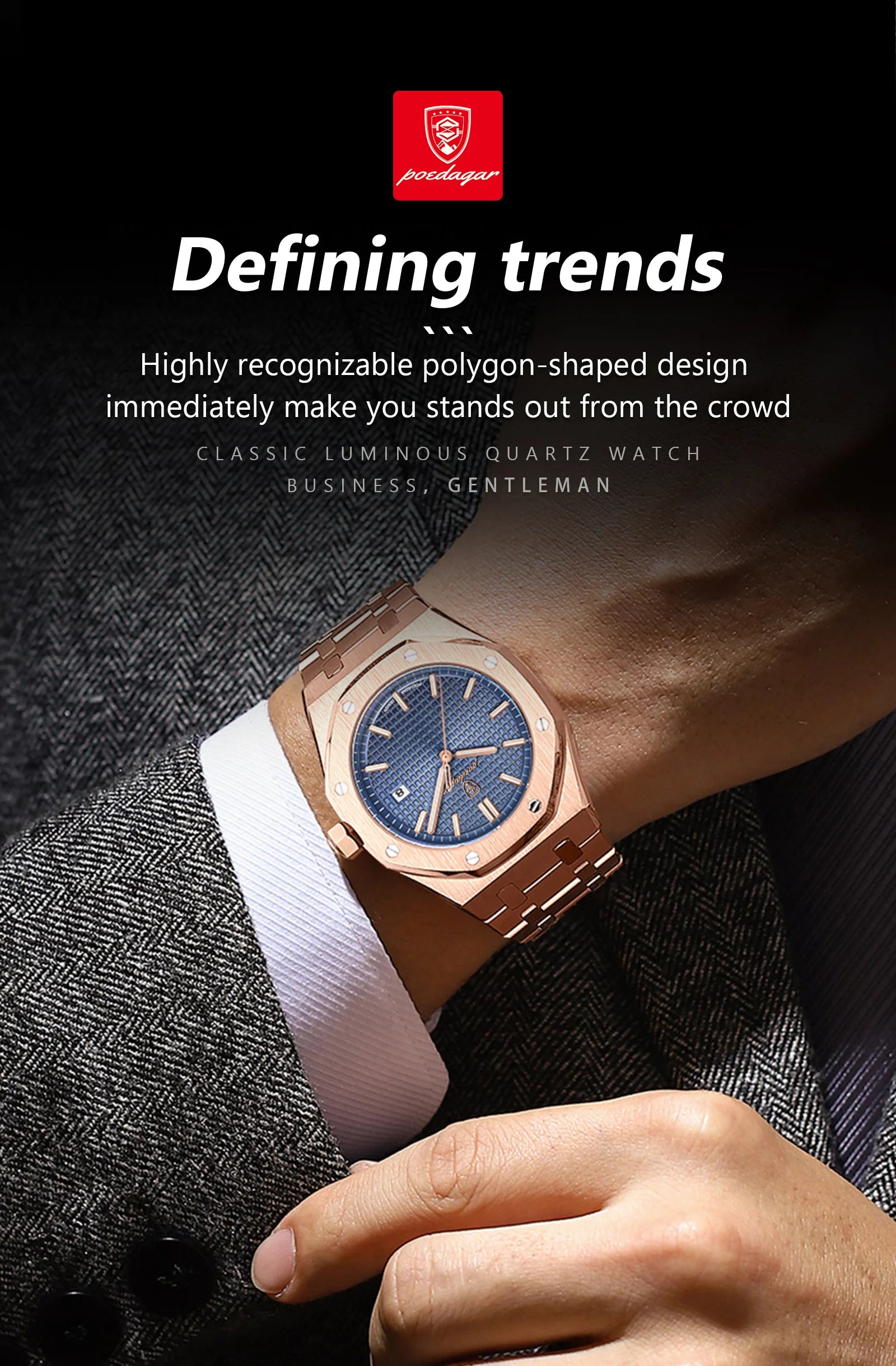 POEDAGAR Luxury Business Man Wristwatch Waterproof Luminous Date Men Watch Stainless Steel Fashion Quartz Watches For Men Reloj