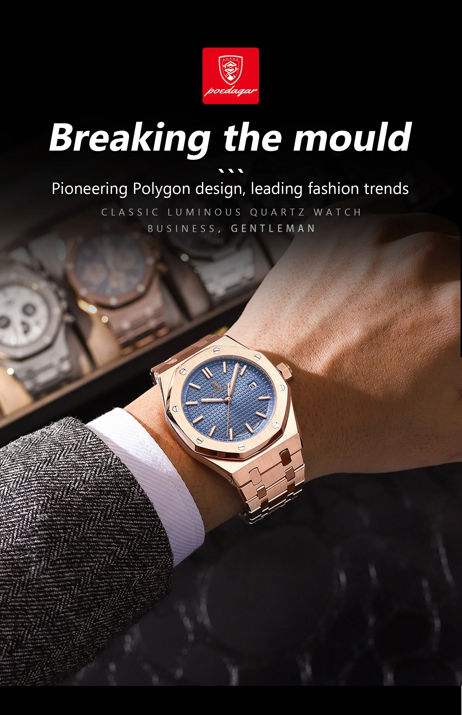 POEDAGAR Luxury Business Man Wristwatch Waterproof Luminous Date Men Watch Stainless Steel Fashion Quartz Watches For Men Reloj