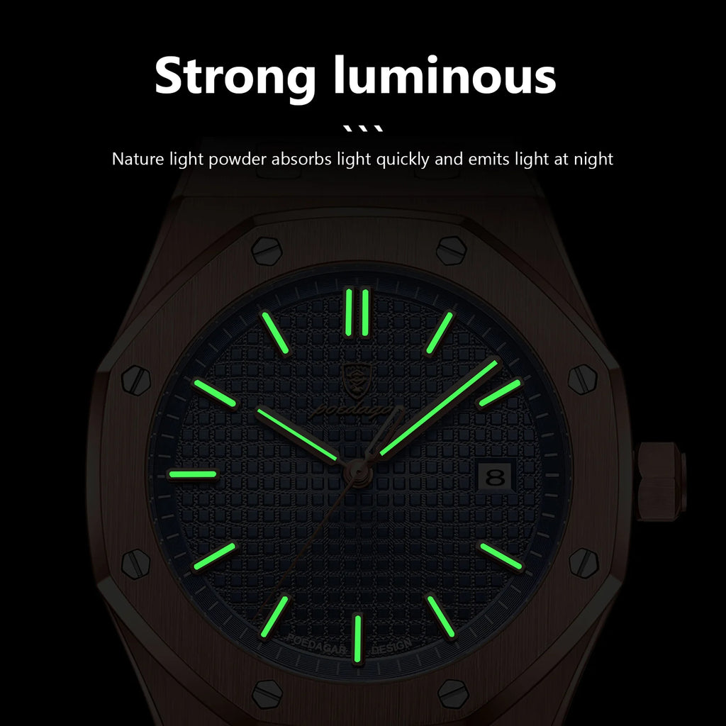 POEDAGAR Luxury Business Man Wristwatch Waterproof Luminous Date Men Watch Stainless Steel Fashion Quartz Watches For Men Reloj