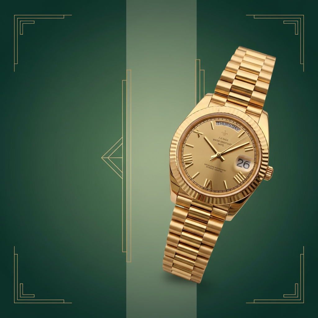 Luxury Gold Watch with Green Background